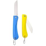 Honbay 2PCS Ceramic Folding Knife Handy Fruit Knife for Home, Travel, Picnic, Camping, etc (Blue+Yellow)