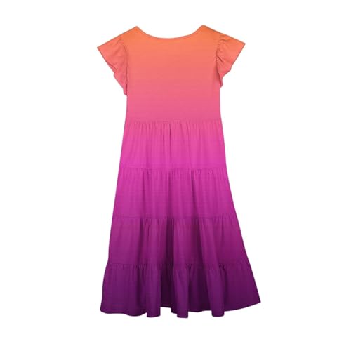 Girls Gradient Short Sleeve Casual Dress Teen Kids Youth Pleated Swing Flowy Smocked Dresses 2025 Summer Ruffle Skirts3