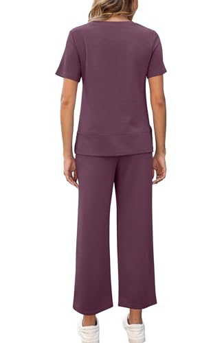 Image of XIEERDUO Women's Side Slit Lounge Sets 2026 Fashion 2 Piece Travel Outfits Cozy Loungewear Wide Leg Tracksuits S-3XL