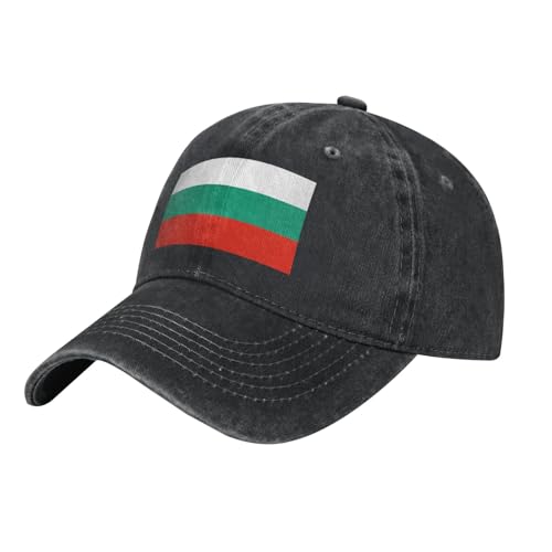 CNTDBU Casquette de baseball en denim délavé avec drapeau bulgare noir pour adulte – Bord incurvé classique réglable Snapback réglable en coton doux 7 couleurs pour homme femme extérieur, Noir