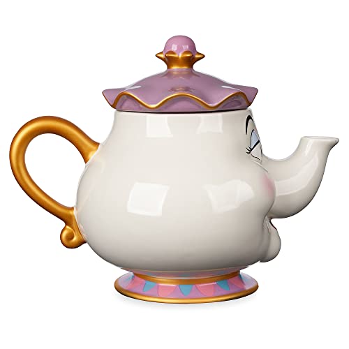 Disney Store Official Beauty and The Beast Mrs Potts Large Ceramic Teapot, Kids Stoneware Kettle with Painted Details and Golden Foil Accents - 945ml