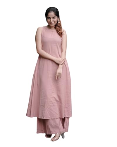 LS EXIM Women's Cotton Plain Flared Sleeveless Kurta with Palazzo...