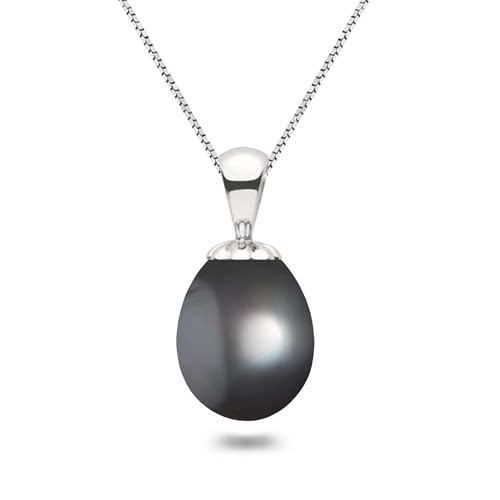 Freshwater Cultured Pearl Pendant Necklace AAA Graded Black Teardrop Necklace Pendant with Sterling Silver Setting and Matching 16 or 18 Inch Chain - Orien Jewelry