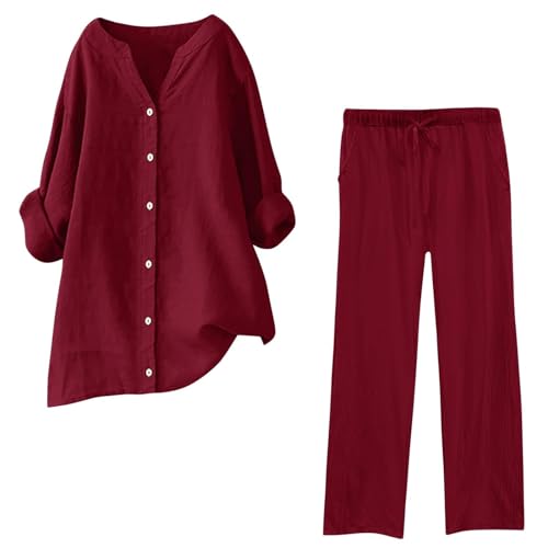 Conjunto de verano para mujer con pantalón de lino y top plisado elegante 4