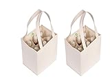 Reusable Canvas Wine Tote for 6 Bottles - Extremely Sturdy and Washable Cotton Wine Bag - Easy and Convenient to Shop with Reusable Totes (2 Bags)