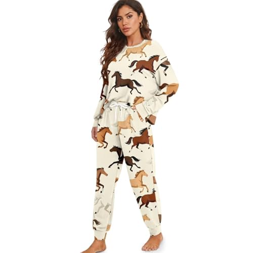 Image of Women's Pajamas Set Soft 2 Piece Loungewear Long Sleeve Pj Set Matching Sleepwear with Pockets for Women Plus Size