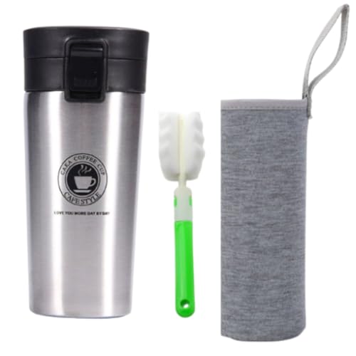 Termo cafe 380ml sin BPA ,Vaso termico café para llevar mantiene temperatura horas ,Taza térmica isotérmica café, té y más, Hermético, antigoteo, frío/calor, resistente/reutilizable (inox ( plata ))