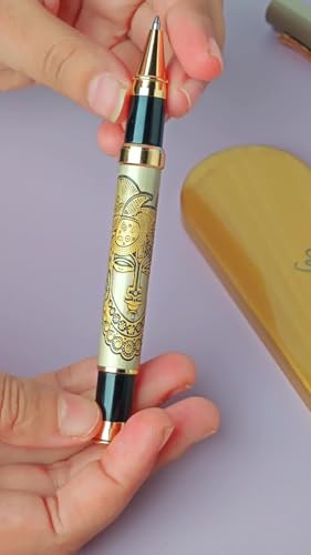 Image of Lord Shrinathji Etched Pen - Premium Brass Roller Pen with Divine Krishna Engraving & Gold Finish