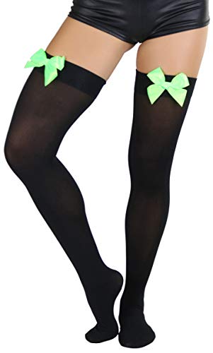 Image of ToBeInStyle Women's Opaque Long Thigh High Stockings w /Decorative Front Satin Bow
