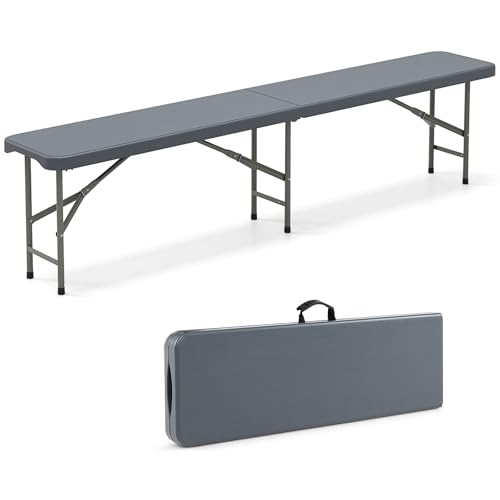 COSTWAY Banc Exterieur Jardin Pliable, Banc de Jardin en HDPE pour 4 Personnes, Charge 600 kg, Verrouillage de Sécurité, Poignée, Banquette Exterieur pour Piscine...