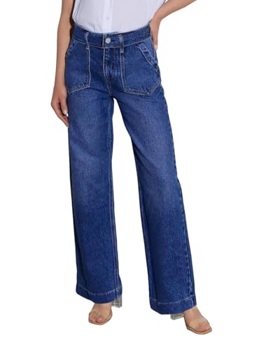 Mode automne et hiver pantalon large rétro femme jean droit bleu S