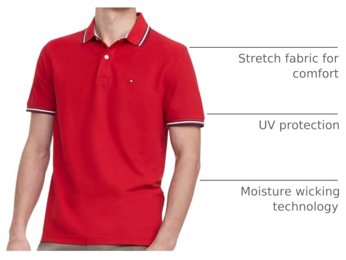 Image of Tommy Hilfiger Men's Short Sleeve Moisture Wicking Stretch Polo Shirt With Quick Dry + Uv Protection