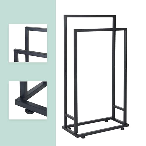 Porte-serviettes métal noir 2 barres Relaxdays support salle de bain