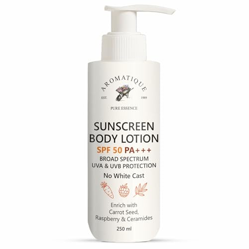 Image of Aromatique Sunscreen Body Lotion SPF 50 PA+++ | Broad Spectrum UVA & UVB Protection | No White Cast | With Carrot Seed, Raspberry & Ceramides | 250ml Body Sun Lotion