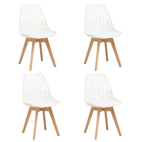 JZGORC Lot de 4 chaises de Salle à Manger de Style Nordique Chaises de Cuisine aux Pieds en Bois Massif,Dossier ajouré et revêtement en Similicuir pour...