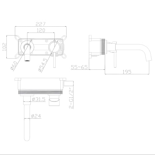 Image of 24x7 eMall SS Black Mixer Hot and Cold Basin Tap Faucet Basin Mixer Wall Mounted Mixer with Concealed Parts, for Bathroom Wash Basin Matt Black -19.5cm