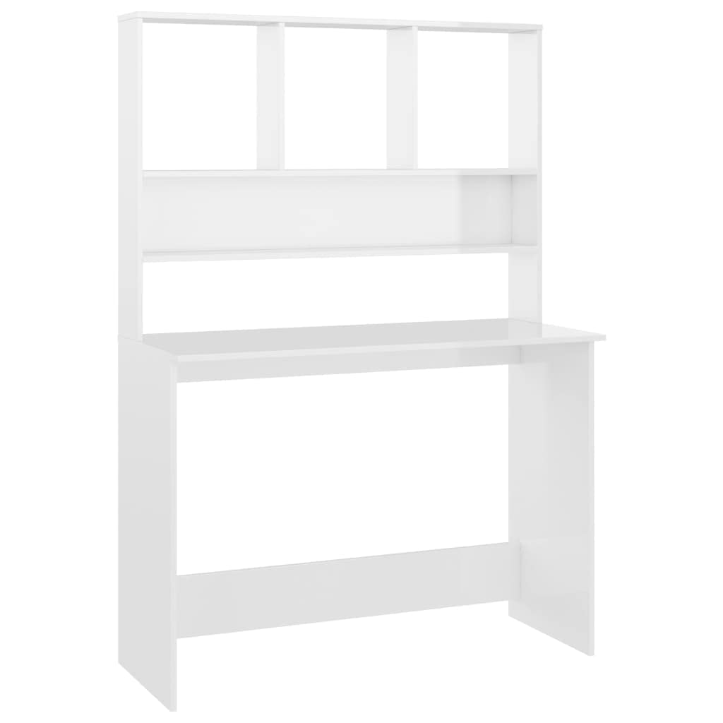 Scrivania con vano portaoggetti e ripiani, bianco lucido, 110 x 45 x 157 cm, in legno, design verticale per piccolo ufficio, organizza cartelle e accessori per PC