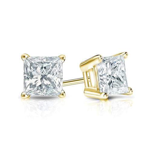 The Diamond Deal IGI Certified 1.00 to 5.00 Carat Princess Shape Lab-Grown Diamond 4-Prong Stud Earrings in 14k Yellow, White or Rose Gold With Screw Back Closure