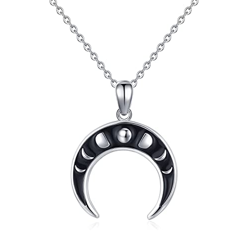 CHENGHONG Moon Phase Necklace 925 Sterling Silver Cresent Moon Necklace Charm Jewelry Gifts for Women Men Mothers Day Gifts