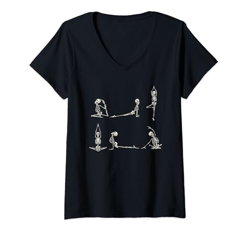 Costume d'Halloween drôle pour fête yoga squelette méditation yogi T-Shirt avec Col en V