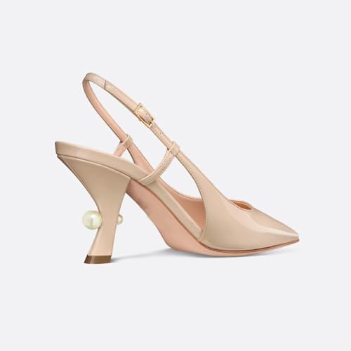 Women's Slingback Kitten Heel Pumps Pearl Patent Leather Pointed Toe Strappy Sandals Sparkly Buckle Dress High Heels for Wedding Party Working2