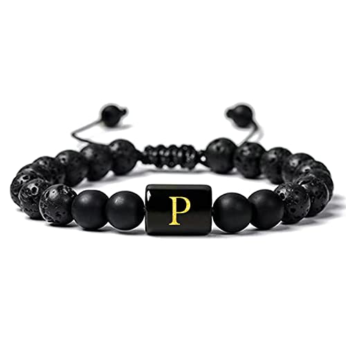 Bracelet en Pierre de Lave pour homme au quotidien diffuseur d'huile essentielle avec lettre