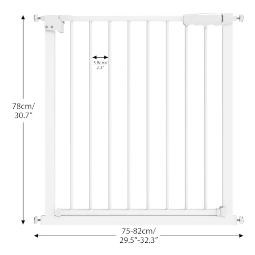 Baby Schutzgitter Treppe, Treppenschutzgitter Ohne Bohren Türschutzgitter Kinder Treppengitter Türgitter Baby, Einhändiges Öffnen Metall Gitter, Weiß, Breite: 75-82 cm
