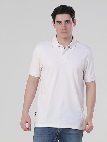 Image of TURMS Men's Casual Solid Polo T-Shirt, Odor Control, Stretchable & Breathable, Cotton Blend Fabric, Collared Neck, Half Sleeve