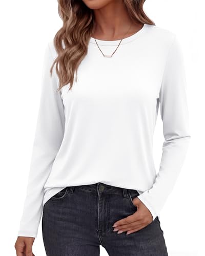 GAYHAY White Long Sleeve Shirts For Women Casual Plain Fall Tops Basic Loose Fit Tshirts Cute...