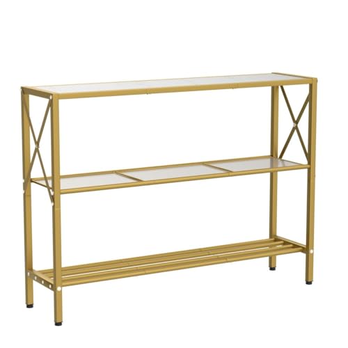Image of Hoctieon Gold Console Table, 3 Tier Entryway Table with Shelves, Narrow Sofa Table for Hallway, Living Room, Foyer, Office, 42 inch x 12 inch, Gold and White