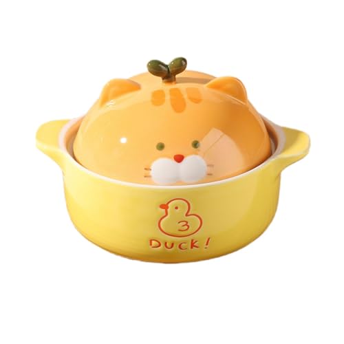 SIzlaho 猫柄セラミックラーメン丼 蓋付き大容量どんぶり 即席めん/ご飯用 和食器 かわいい 食洗機・電子レンジ対応 キッチン用品 (C)