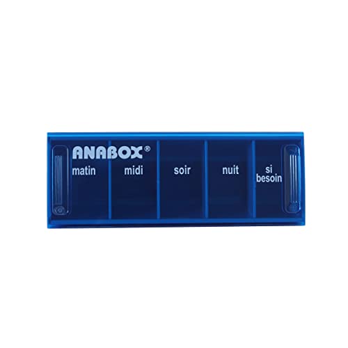 Anabox - Pilulier journalier 5 compartiments - Organisateur de médicaments quotidien Bleu Ciel -...