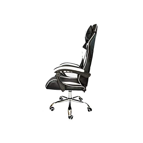 Cadeira gamer reclinável em 70° com ajuste lombar preto e branco V707