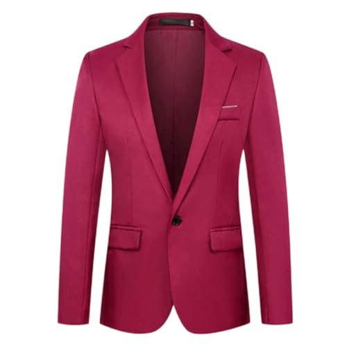 Anzugjacke Jungen Langarm V-Ausschnitt Sakko Mit Ein-Knopf Und Taschen Große Größen Slim Blazer Für Geburtstag Party Elegante Klassisch Hochzeitsanzug Einfarbig Schlicht Gentleman Mantel Rot 13 Jahre