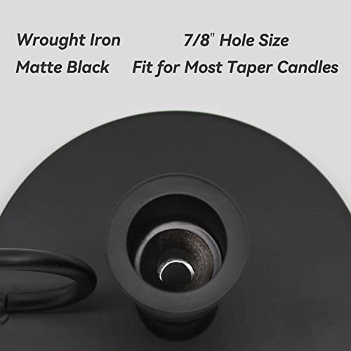 Taper Candle Holders for Candlesticks with Handle, Matte Black Wrought Iron Metal Candle Stick Holders for 7/8" Candles, Set of 2 - Image 5