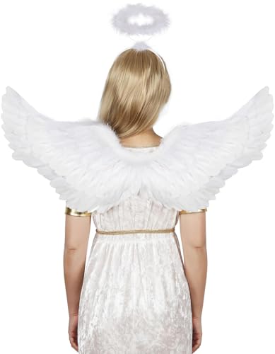 Sunboom White Angel Wings and Halo for Adult Kids -