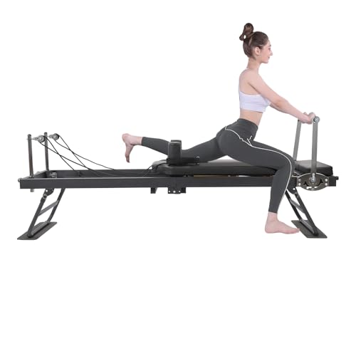 Pilates Reformer, Foldable Reformer Pilates Machine for Home Use, Cardio Fitness Rebounder with Dual Resistance- Springs and Cords, Pilates Equipment for Home Gym Workouts, Up to 264 LBS (Black)
