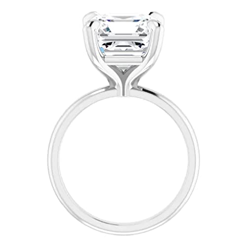 10K Solid White Gold Handmade Engagement Ring, 5 Ct Asscher Cut Moissanite Diamond Solitaire Wedding/Bridal Rings For Women/Her, Minimalist Anniversary Ring Gifts (5.5) #TOP4
