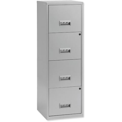 Pierre Henry A4 Steel 4 Drawer Filing Cabinet - Silver Cover