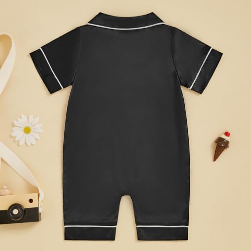 Newborn Baby Boy Girl Silk Pajamas Romper Shorts Sleeve Button Down Satin One Piece Onesie Pjs Infant Sleepwears3