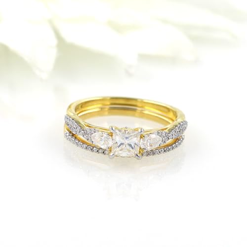 Infinity Shank 3-Stone Bridal Set Engagement Wedding Bands Ring 5MM Princess & Pear Cut Lab Created Moissanite In 925 Sterling Silver 10K & 14K Solid Gold Jewlery (1.40 Cttw,VVS1 Clarity)4