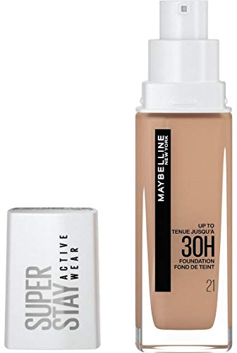Maybelline New-York - Fond de Teint Liquide Longue Tenue, Sans Transfert, Haute Couvrance - Superstay Active Wear 30h - Teinte : Beige Nude (21) - Contenance : 30 ml