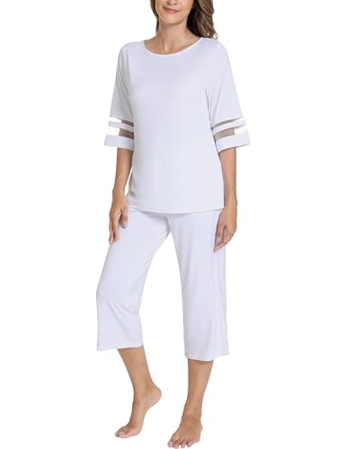 Image of GYS Bamboo Viscose Capri Pajamas for Women Set Cooling 3 /4 Sleeve Pjs