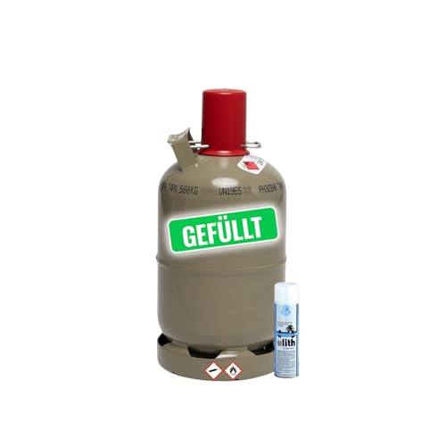 Bluecraft Camping Propan Gas-Flasche gefüllt - 5kg Eigentum Gasflasche mit Gasregler-Schlüssel + 17er Schlüssel für Gas-Grill, Gas-Kocher, Wohnwagen, Heizung etc.