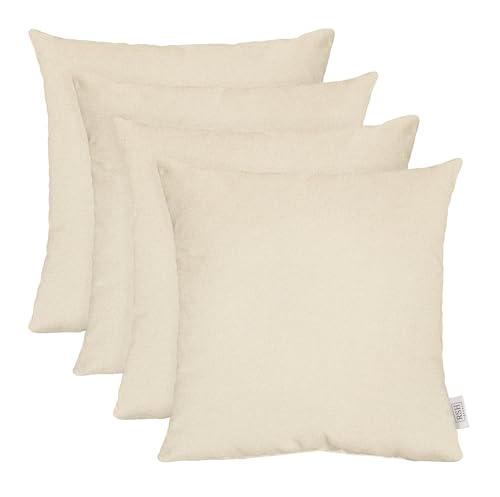RSH DECOR: Sunbrella Square Throw Pillows Set of 4 | 17" x 17" | Water and Fade-Resistant Performance Fabric | Outdoor Pillow Covers with Down-Alternative Inserts | Made in USA (Cast Pumice Linen)