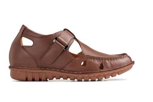 CALTO Men's Invisible Height Increasing Elevator Shoes - Camel Brown Premium Leather Lightweight Casual Fisherman Sandals - 2.8 Inches Taller - K0753 - Size 11 D(M) US2