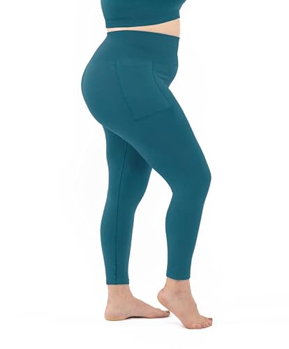 LEELA LAB Legging de Sport Femme Taille Haute Grande Taille avec Poche, Realisés en Microfibre Douce avec Technologie Seamless sans Couture – Made in Italy (Petrol Green, XXL)