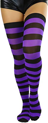 Image of ToBeInStyle Women's Vibrant Horizontal Wide Striped Thigh High Stockings