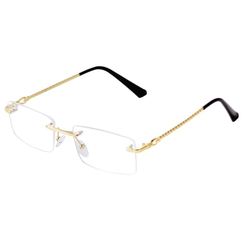 JUDOO Rimless Rectangle Sunglasses for Men Women Fashion Hip hop Frameless Designer Shades Y2K Square Clear Glasses