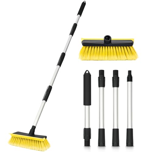 Ordenado 56 Car Wash Brush with Long Handle - Car Cleaning Brush with Soft Bristle & Squeegee Scratch-Free Car Cleaning Mop Kit for Washing Exterior & Snow Universal for RV Boat Truck SUV Yellow